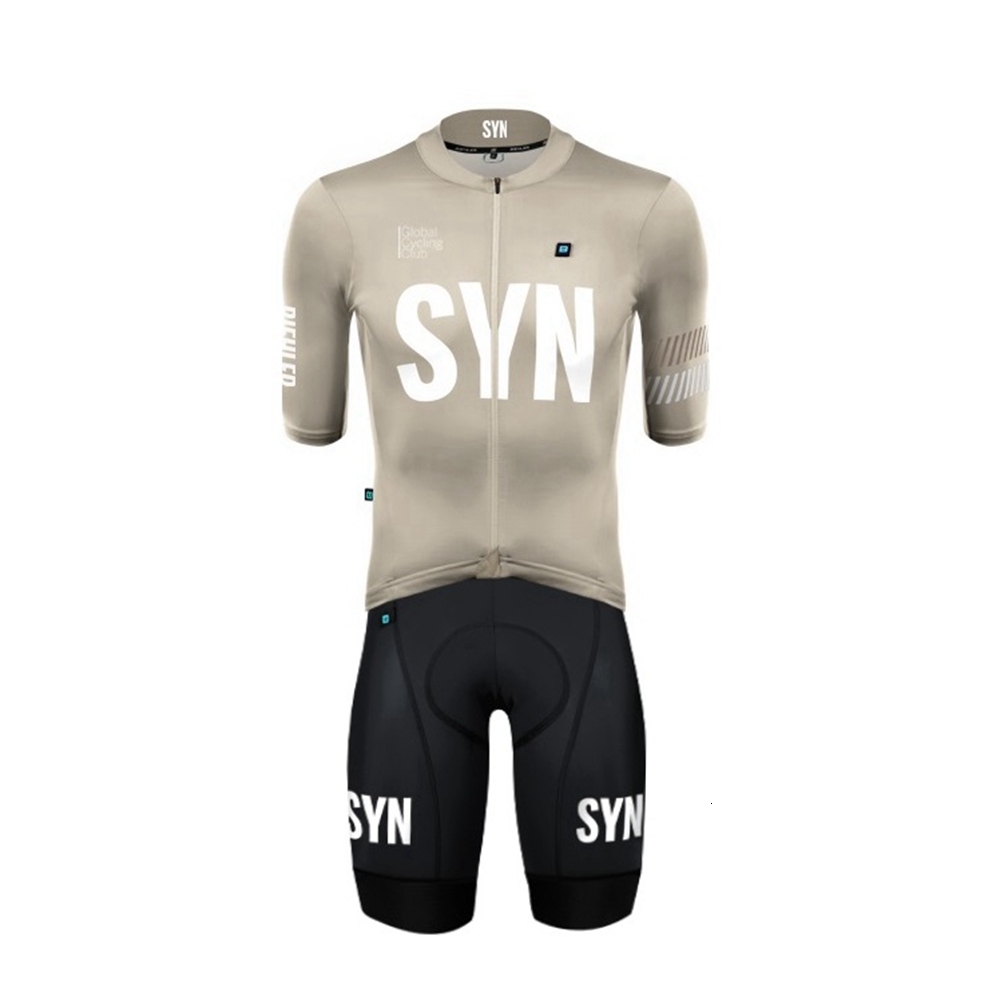 SYN Men's Sets Summer Breathable Short Sleeve Cycg Jersey And High-Quality Bib Shorts Grey Light White