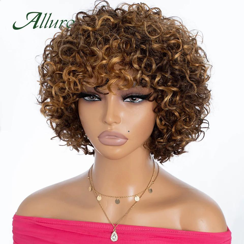 Brazilian elf Bob cuts human hair wig for women Jerry curls wig with bangs 10 inches high gloss colored wig tempting 240921