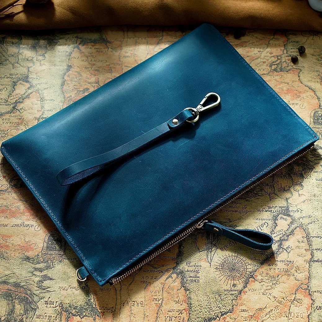 Genuine Leather Briefcase Business Luxury Laptop Sleeve Case Bag Fashion Wallet Tablet for iPad Protect Cover Pouch 11*7 inchesXJ241004