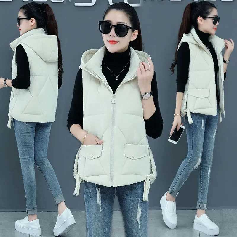 new womens vest autumn warm cotton vest womens thick hooded vest womens sleeveless jacket vest M241004