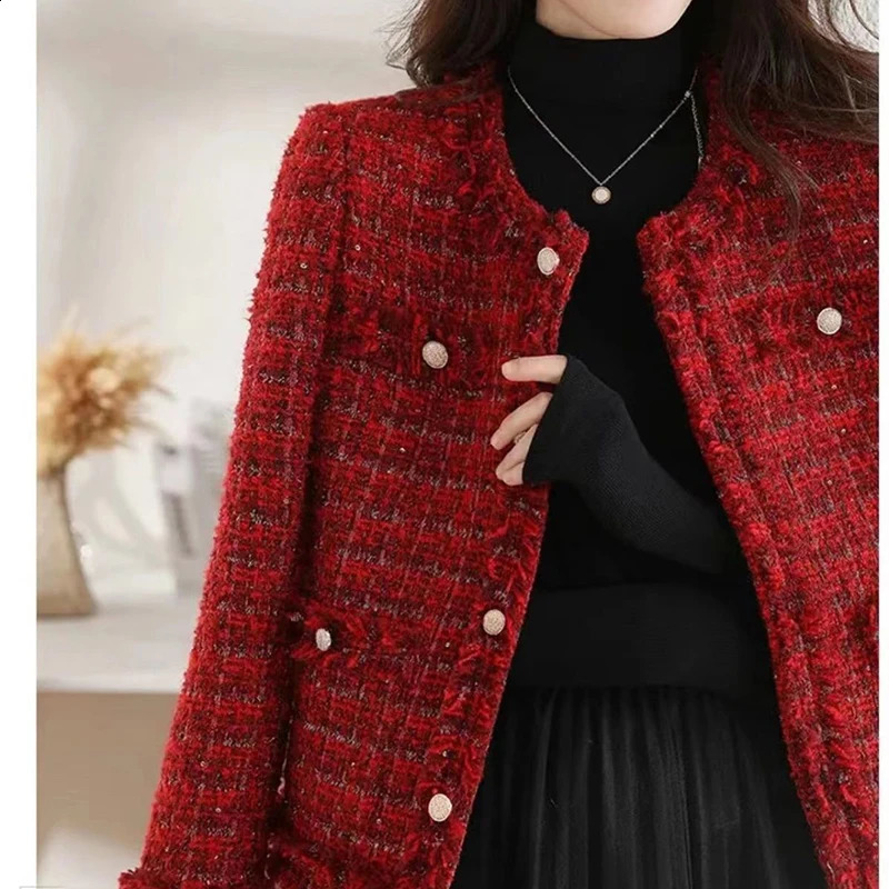 Womens Winter Jacket Red Warm Womens Y2K Coarse Floral Coat Retro Button Top O-neck Long Sleeve Set Womens Coat 240930