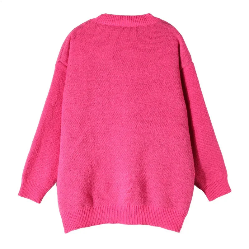 Crossborder Autumnwinter Loosefit Color Blocking Letter Jacquard Round Neck Long Sleeve Knit Pullover Top Sweater 240930