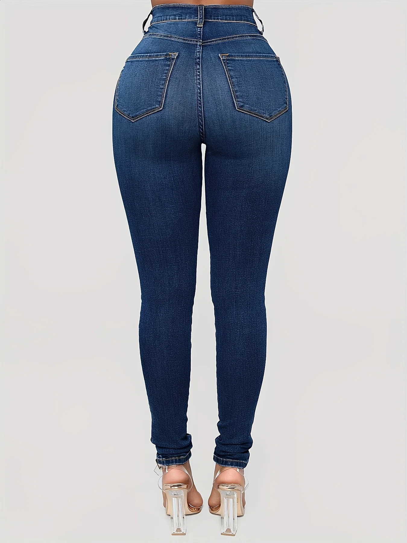 Plain high waisted tight jeans high waisted slim fit tight pockets casual jeans womens denim jeans and clothing 240930
