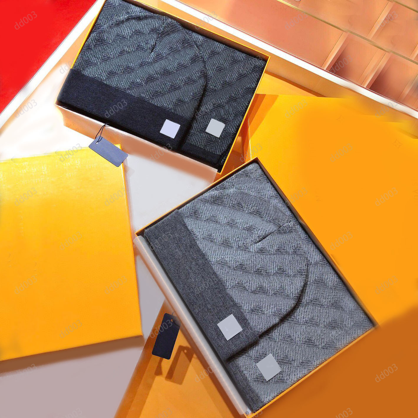 Knitted designer beanie scarf designers set mens bonnet scarves plaid letter brown black grey warm luxury winter hat and scarfs simple echarpe luxe fashion dd024 Q2