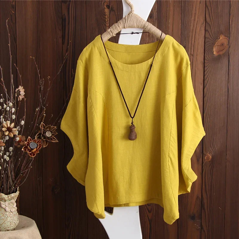 Cotton Linen Shirts Women Casual Solid Blouses Shirts Loose Tops Tunic Blusas Oversized TShirt Blouse Women Short Sleeve Shirt 240930