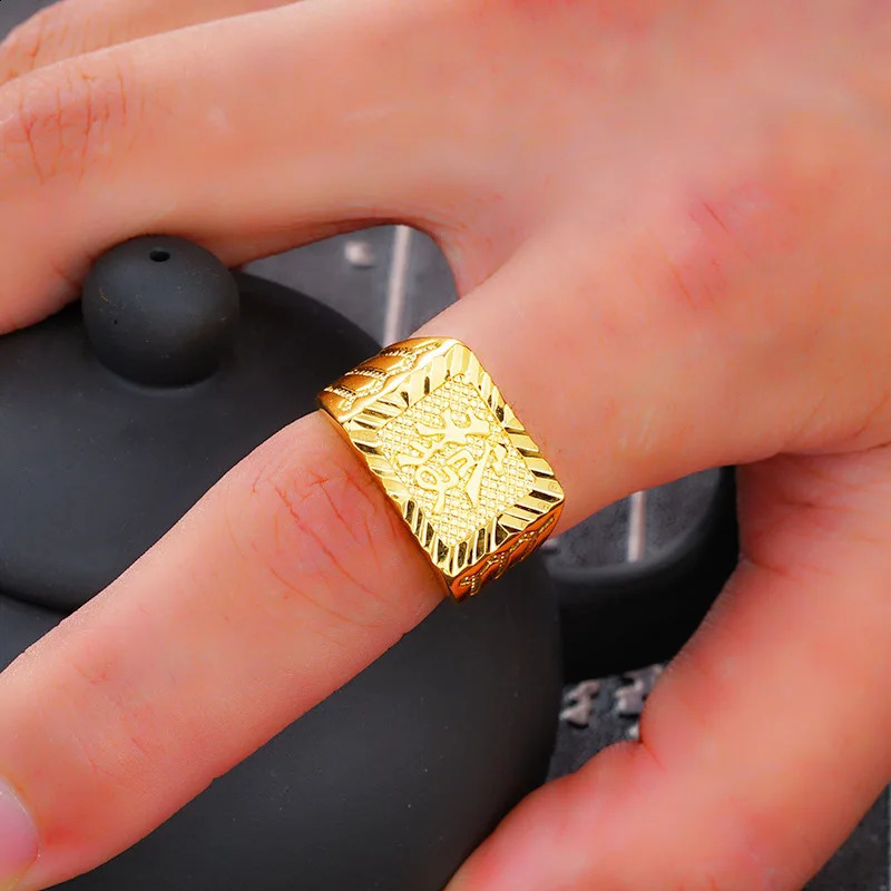 Real 18K Gold Ring for Men Anillos Mujer Rock Gemstone Genuine 18 K Jewelry De Hiphop Origin Rings Box Bizuteria 240923