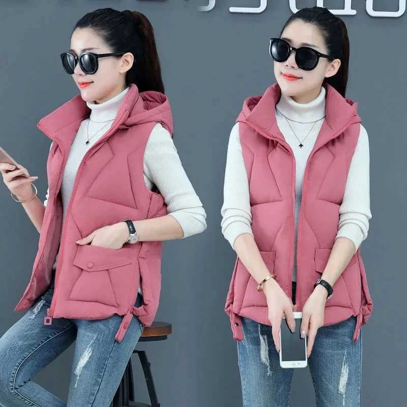 new womens vest autumn warm cotton vest womens thick hooded vest womens sleeveless jacket vest M241004