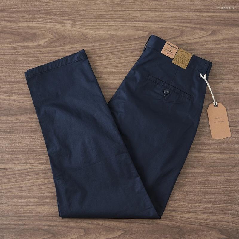 Men's Pants Summer American Retro Thin Micro Elasticity Casual Simple 97% Cotton Slim CHINO Business Straight Trousers