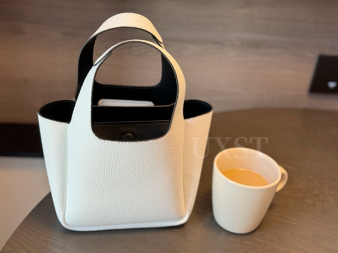 UXST Genuine Leather Mini Basket Classic Litchi Pattern Bucket Senior Sense Storage Tote Bag Solid Color Shopper Handbag