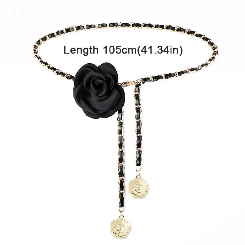 1 piece of womens fashionable camellia waist chain flower leather waist chain decorative pants chain W240930