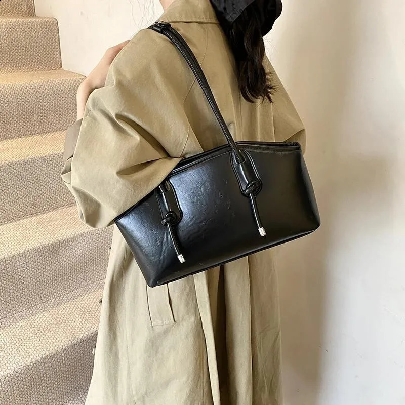 PU Leather Tote Bag Shoulder Bags Women Korean Large Capacity Solid Underarm Bag Simple Fashion Handbags Autumn Winter 240930