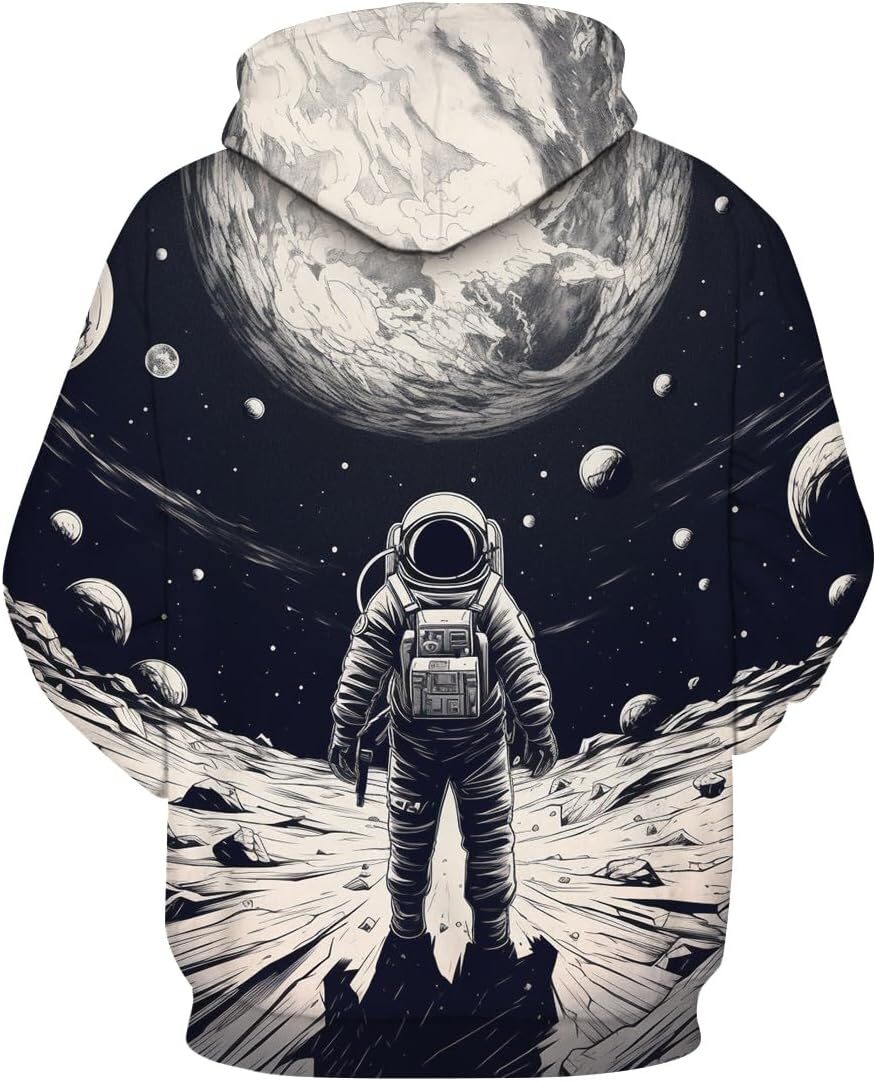 Hoodie for Mens Womens Mens Astronaut Space Suit Pattern Hoodies Planet Hooded Pullover With Pockets Graphic Pullover Long Sleeve Warm