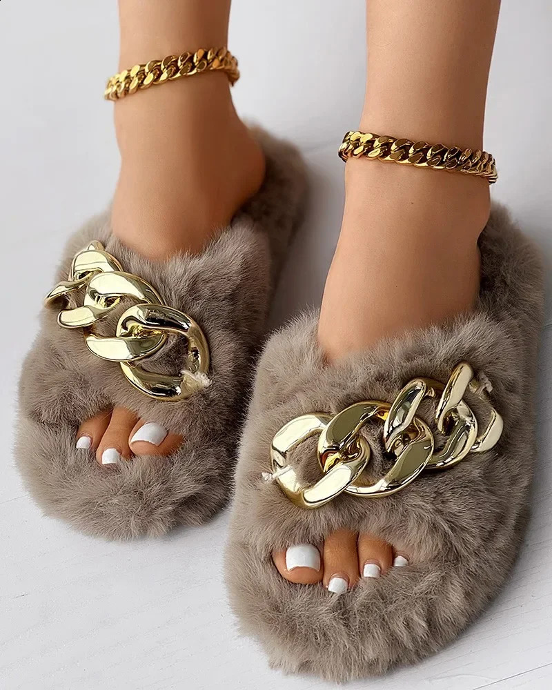 Womens Cotron Fuzzy Chain Decorative Cross Belt Sliding Block 240