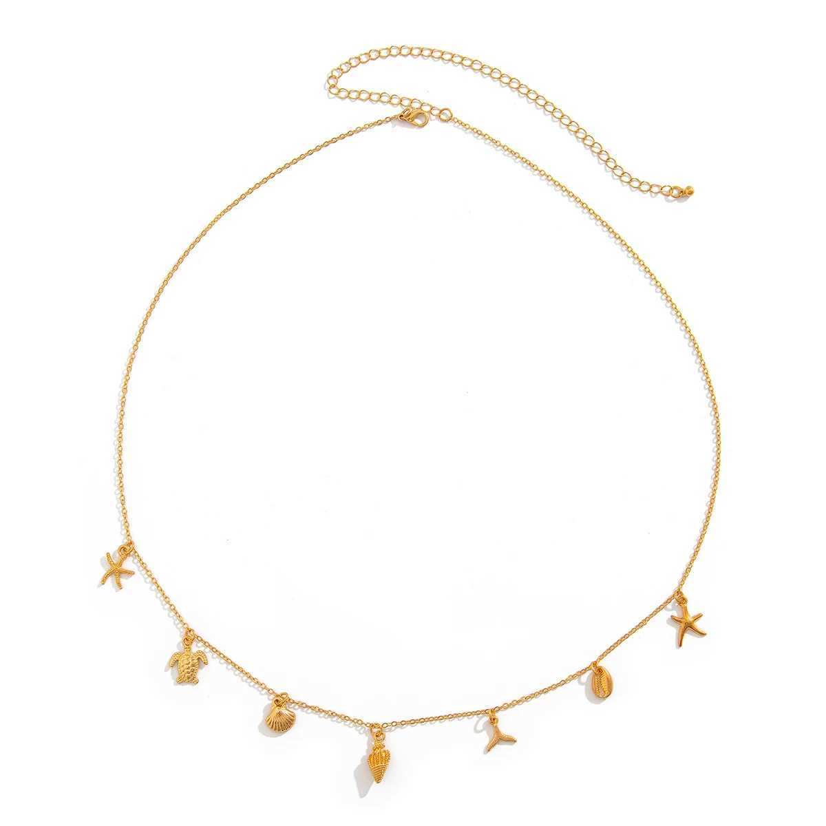 Ingemark Minimalism Boho Metal Sea Turtle Conch Starfish Pendant Waist Belly Chain for Women Summer Beach Sexy Body Jewelry GiftX240930