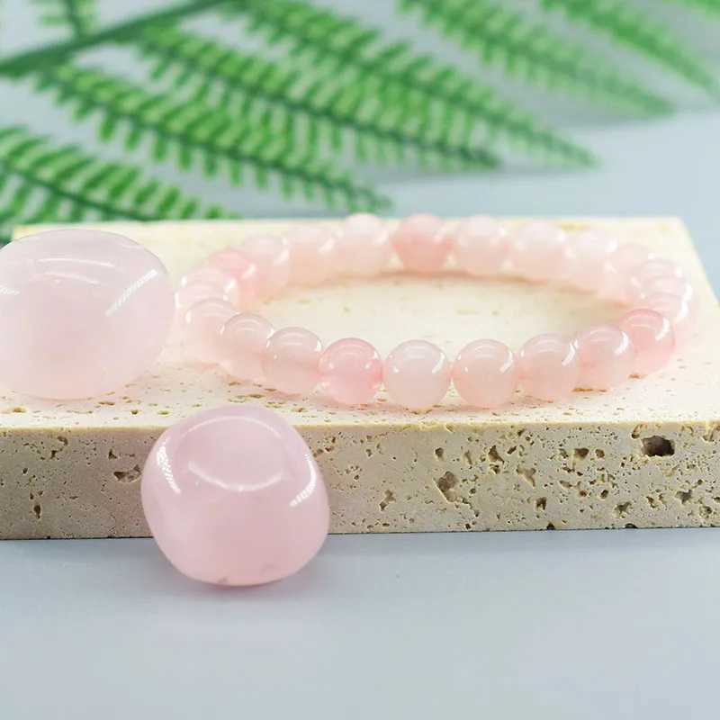 Natural Pink Rose Powder Crystal Quartz Natural Stone Stretch Bracelets Homme Purify the Soul Pulsera Jewelry Beads Lover WomenX241004