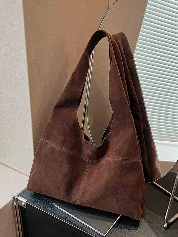 DHlanhai Autumn Winter Vintage Brown Women Bags 2024 Faux Suede Shoulder Bag Solid Color Large Capacity Lady Handbags 240924