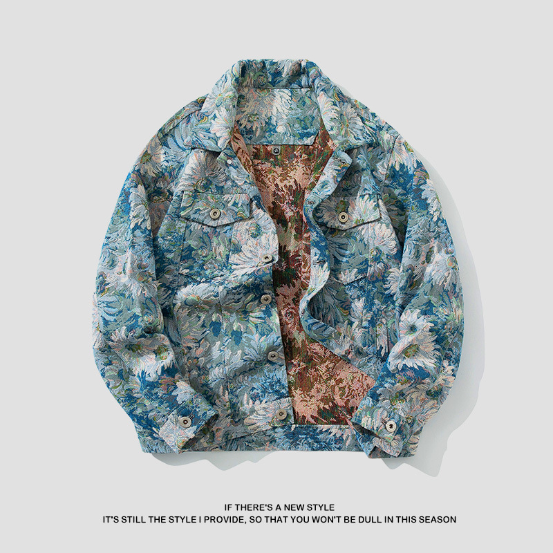 Men's Long Sleeve Floral Jacquard Colorful Going Out Casual Dress Shirt, Spring Autumn, Boyfriend Gift