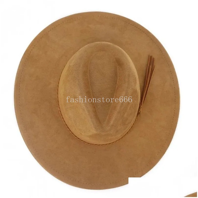 Wide Brim Hats Suede Top Hat 9.5Cm Wide Brim Fedora Men Women Autumn Winter Felt Jazz Hats Classic Church Fedoras Drop Delivery Fashio Dhpyj
