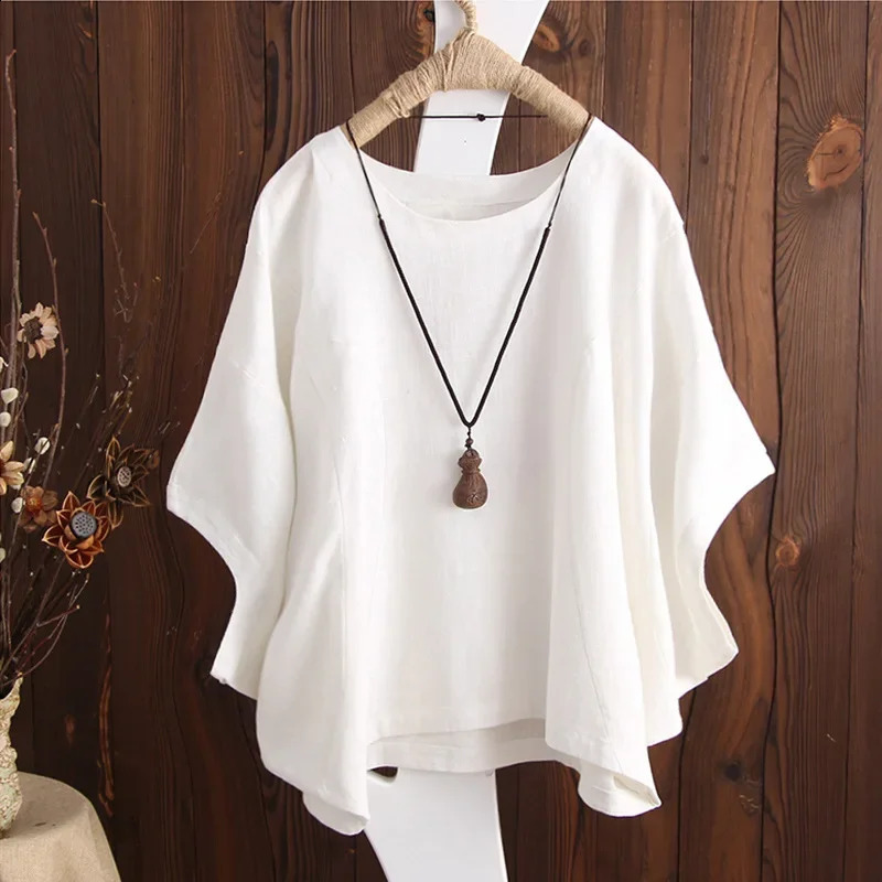 Cotton Linen Shirts Women Casual Solid Blouses Shirts Loose Tops Tunic Blusas Oversized TShirt Blouse Women Short Sleeve Shirt 240930