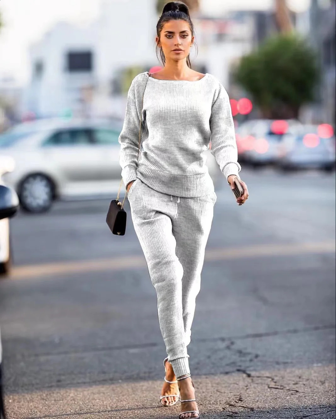 2024 Autumn Sweater Pants 2 Piece Set Casual Activewear Women Ladies Winter Solid Color Two-Piece Outfits Matching Sets Elegant 240930