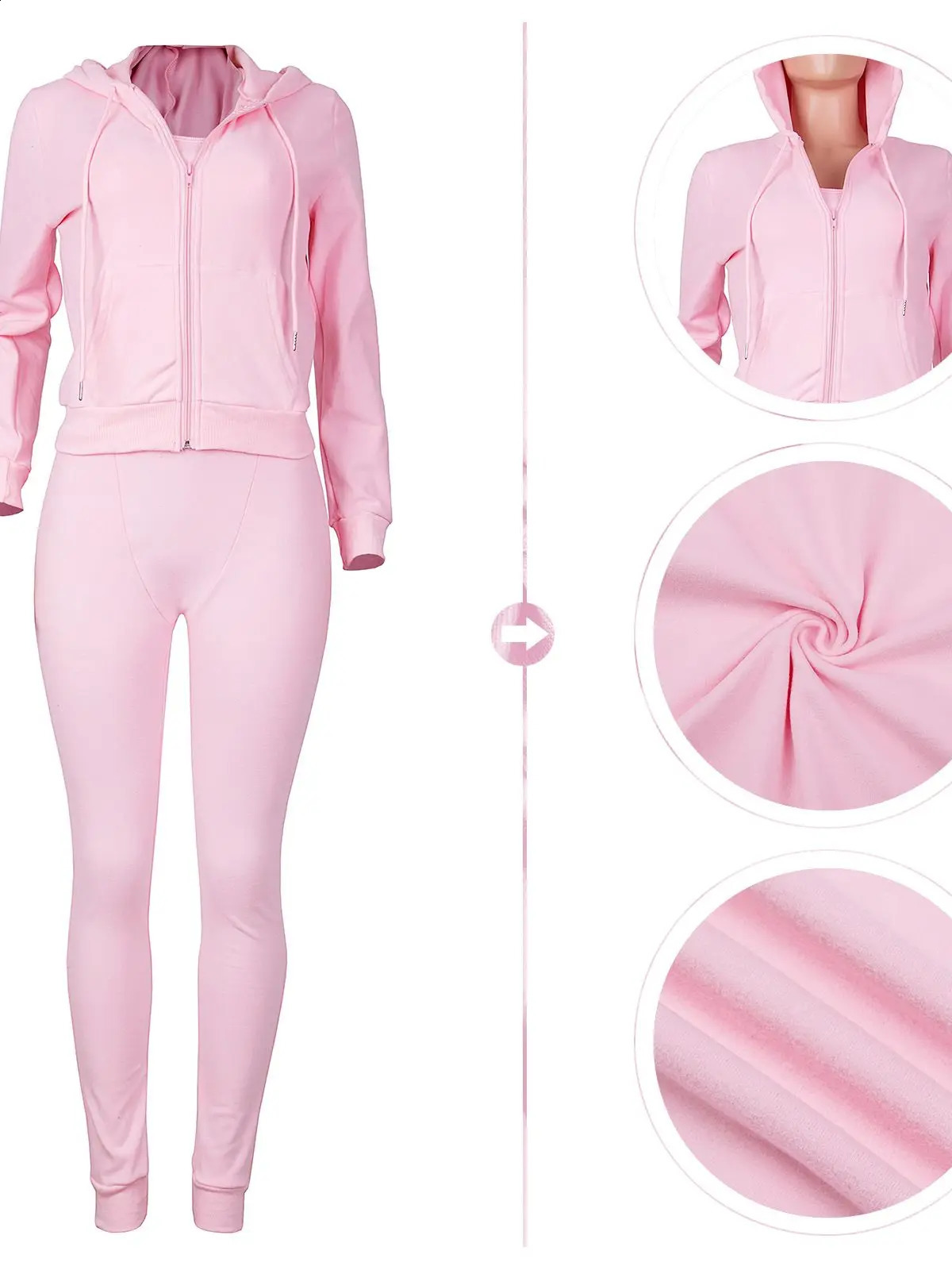 PYMQR doublesided wool three piece set womens long sleeved vest hooded drawstring sports pants winter jogging 240927