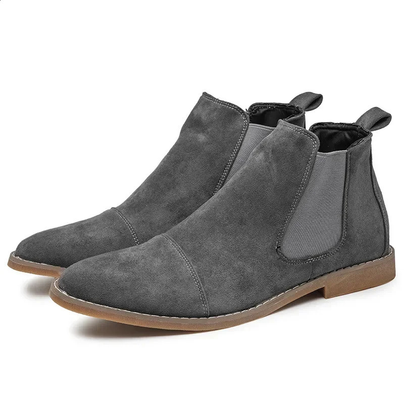Yellow Chelsea boots mens Pointed comfortable dress boots fashionable mens slip on mens suede shoes Zapatos Hombre casual 2024 ww 241008