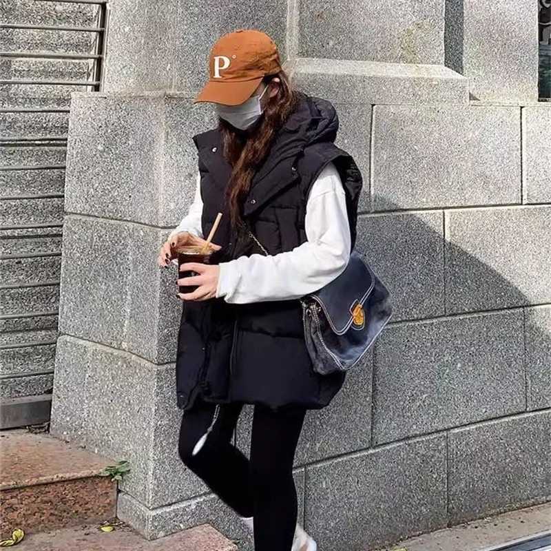 Fashion Winter Hoodie Warm Womens Fluffy Sleeveless Jacket Thick Cotton Chaleco Fashion Adjustable Waistco M241004