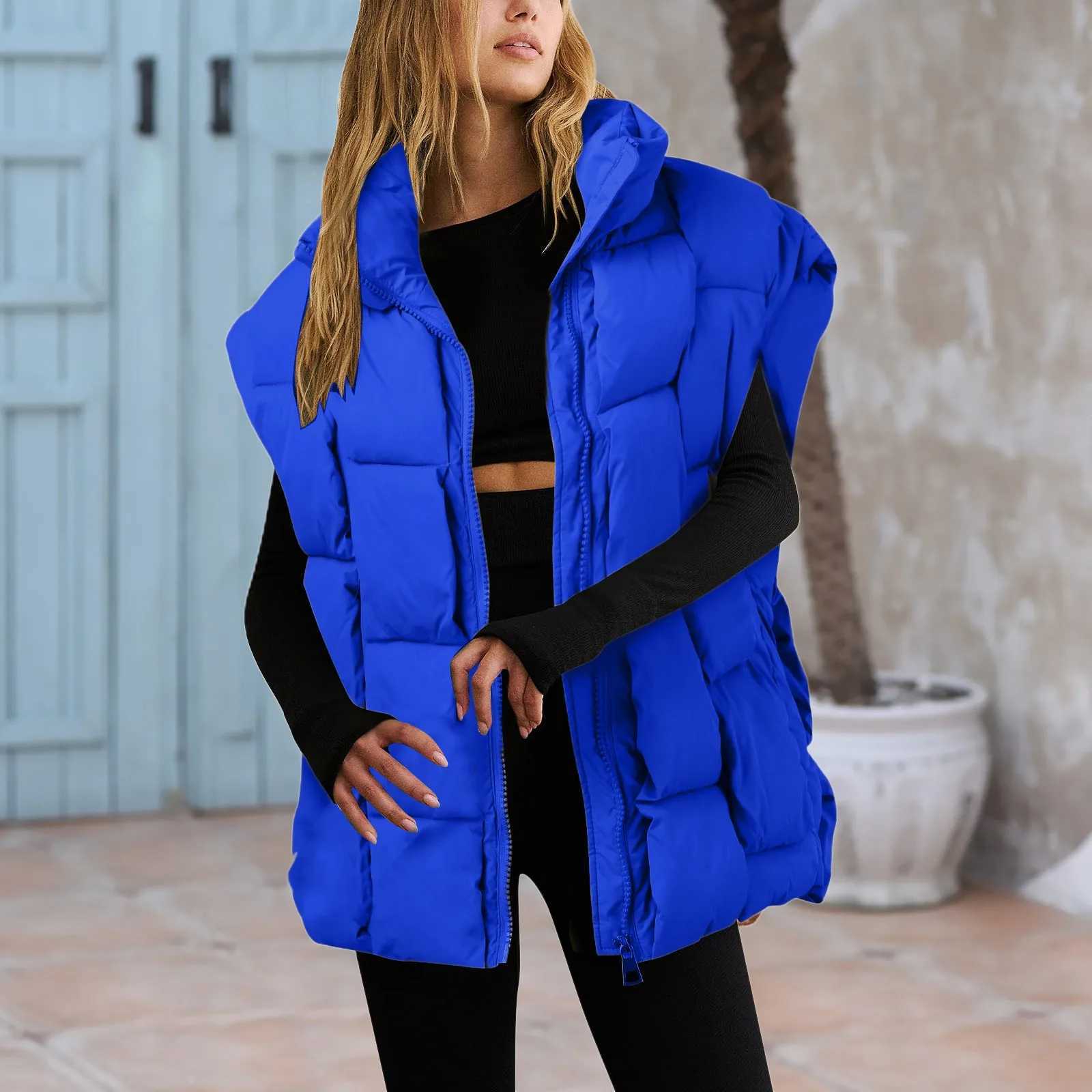 Winter jacket fashionable padded vest sleeveless womens vest warm jacket oversized jacket outerwear cushioning suit long womens loose vest M241004