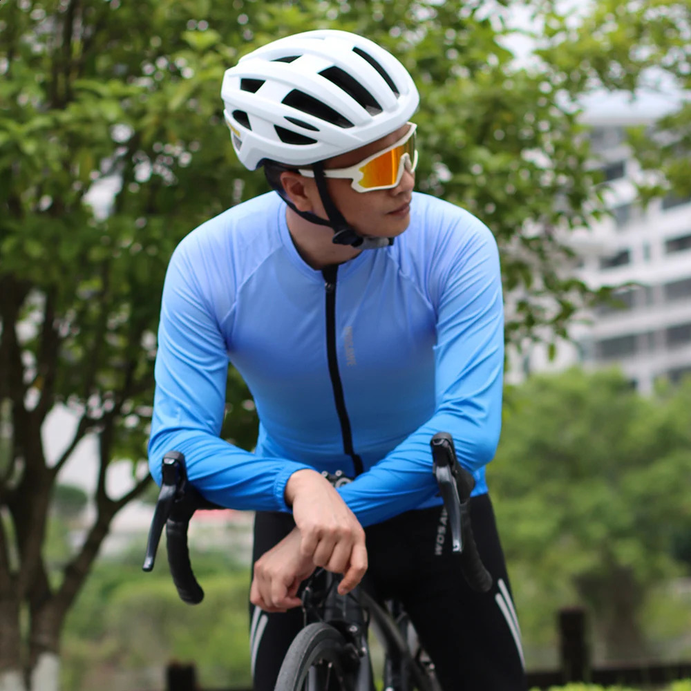 WOSAWE Mens Bicycle Jacket Breathable Fast Drying Gradient Printed Long Sleeve Shirt Mountain Bike Outdoor Running Bike Clothing 240925