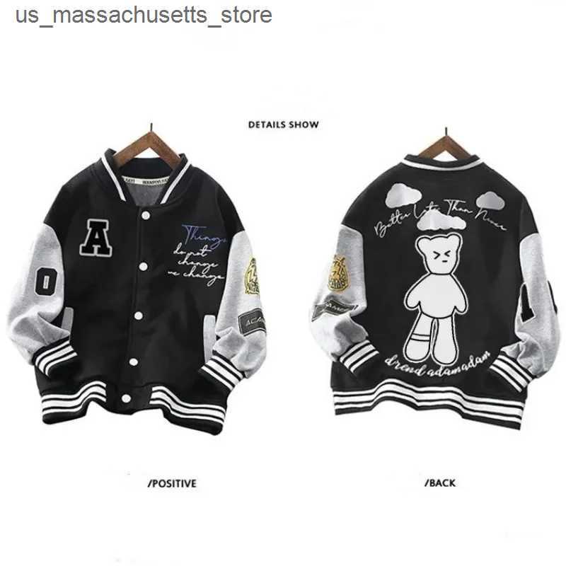 Jackets Kids Boys Bomber Jacket Children Spring Autumn Letter Print Outerwear Streetwear Varsity Baseball Uniform New Coats 3-12 Years L240910