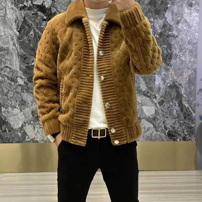 Spring and Autumn Collar Knitted Jacket for Men Light Luxury Cardigan Sweater European Style Trendy Brand Jacket Top W240930