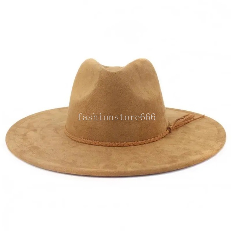 Wide Brim Hats Suede Top Hat 9.5Cm Wide Brim Fedora Men Women Autumn Winter Felt Jazz Hats Classic Church Fedoras Drop Delivery Fashio Dhpyj