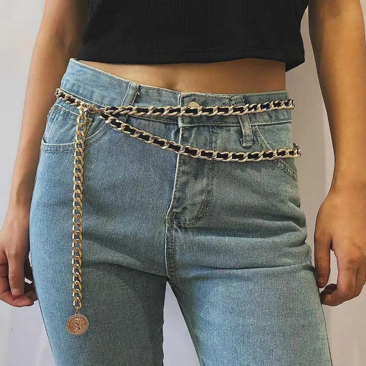 2023 double-layer metal thick chain waist chain womens decorative lamp luxury decoration with dress belt for women W240930