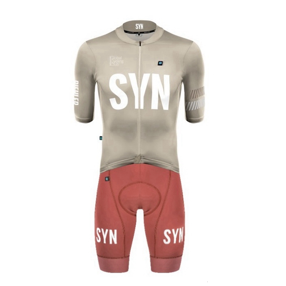SYN Men's Sets Summer Breathable Short Sleeve Cycg Jersey And High-Quality Bib Shorts Grey Light White