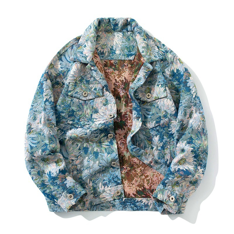 Men's Long Sleeve Floral Jacquard Colorful Going Out Casual Dress Shirt, Spring Autumn, Boyfriend Gift