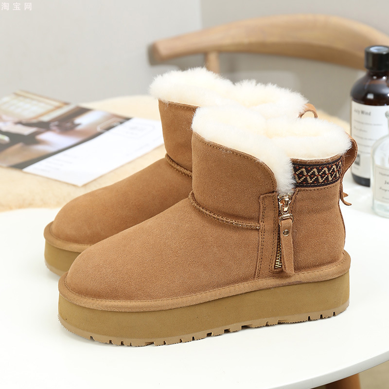 2024 new winter zipper snow boots. Women's thick soled short tube with thick fleece and warm cotton shoes