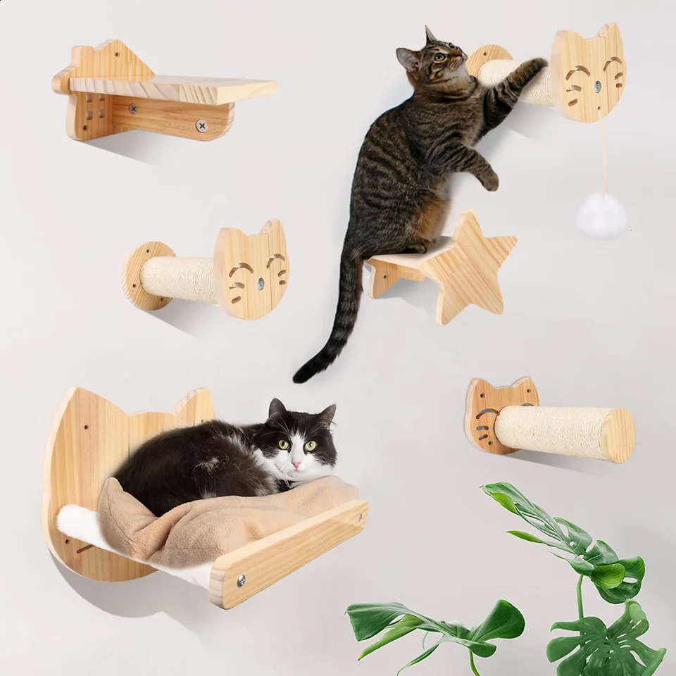 High quality wall mounted cat scratching furniture with Perches hammock and wall mounted steps for cats to climb used for sleeping and playing 240924