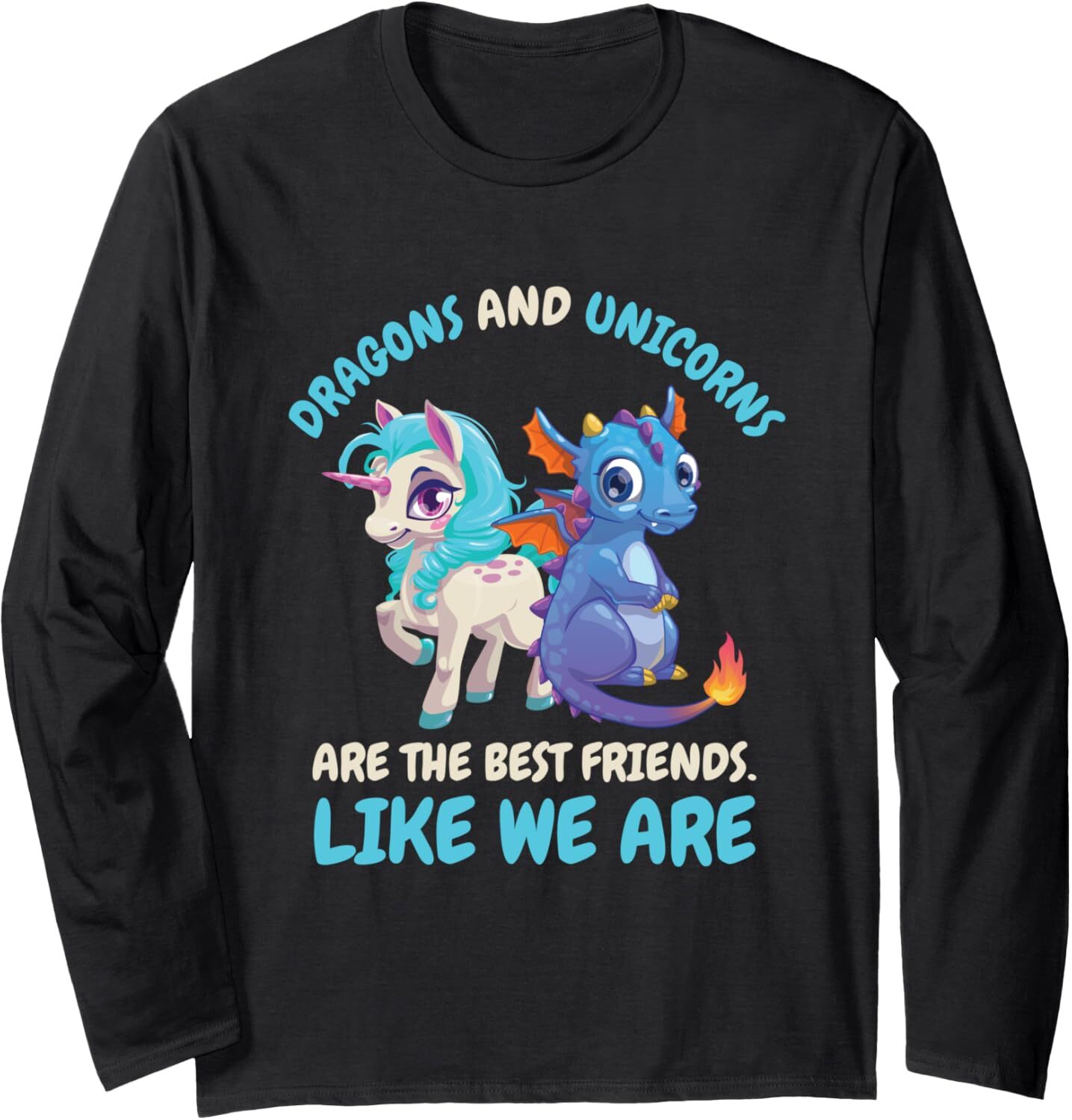 Long Sleeve Shirts for Men sweatshirt Cute Kids Dragons And Unicorns Best Friends Friendship Gift Long Sleeve Tee Streetwear Casual tops clothes