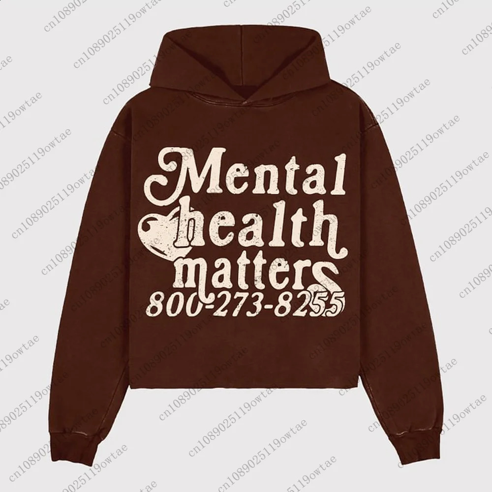 Mental Health Matters Graphic Print Pullover Hoodie Mens Super Size Street Fashion Hoodie Waist Sweatshirt 240930