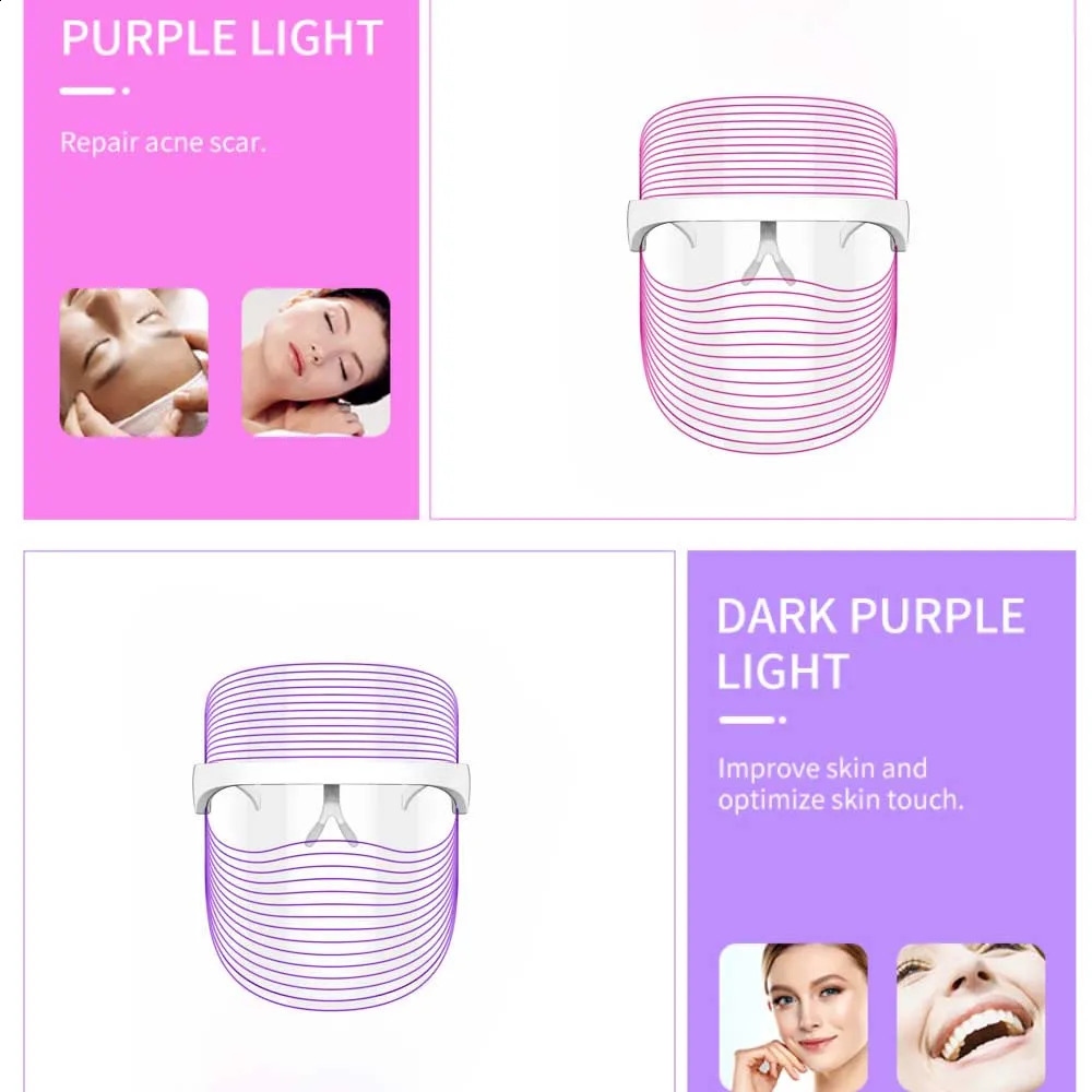 Rechargable Red Light Therapy Skin Care Led Mask Home Use Beauty Devices 7 Colours LED Light Therapy Face Beauty Devices 240930