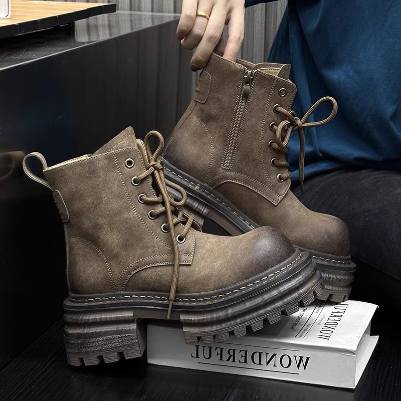 2024 Autumn New Brush Color Versatile Thick Bottom Short Tube Motorcycle Martin Boots