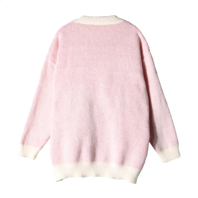 Crossborder Autumnwinter Loosefit Color Blocking Letter Jacquard Round Neck Long Sleeve Knit Pullover Top Sweater 240930
