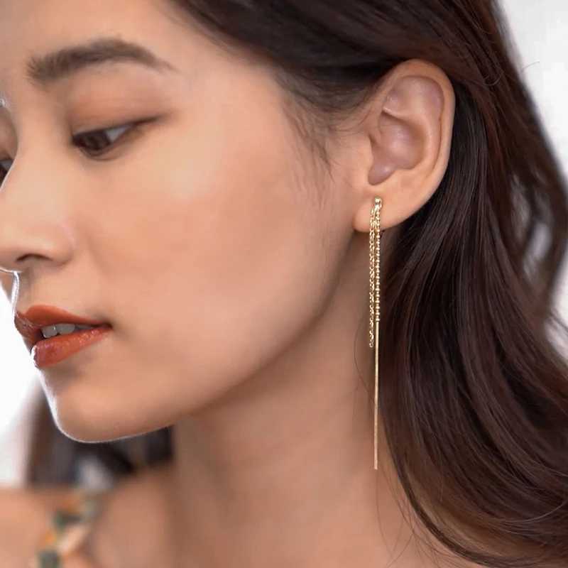 New Korean Minimalist Long Chain Tassel Mosquito Coil Clip on Earrings for Women Personality Without Piercing Ear Line JewelryX240928