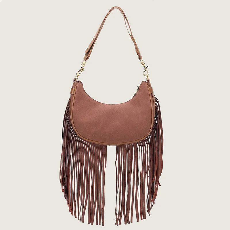 Womens tassel bag leather velvet handbag tassel velvet armrest shoulder bag large capacity handbag garbage bag 240929