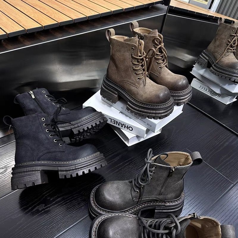 2024 Autumn New Brush Color Versatile Thick Bottom Short Tube Motorcycle Martin Boots