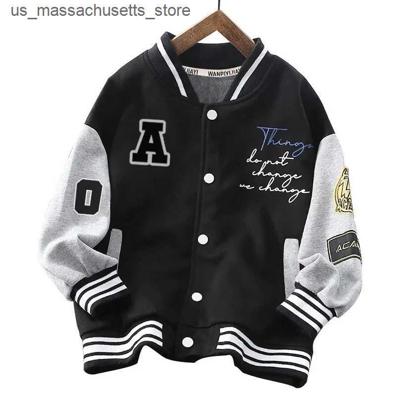 Jackets Kids Boys Bomber Jacket Children Spring Autumn Letter Print Outerwear Streetwear Varsity Baseball Uniform New Coats 3-12 Years L240910