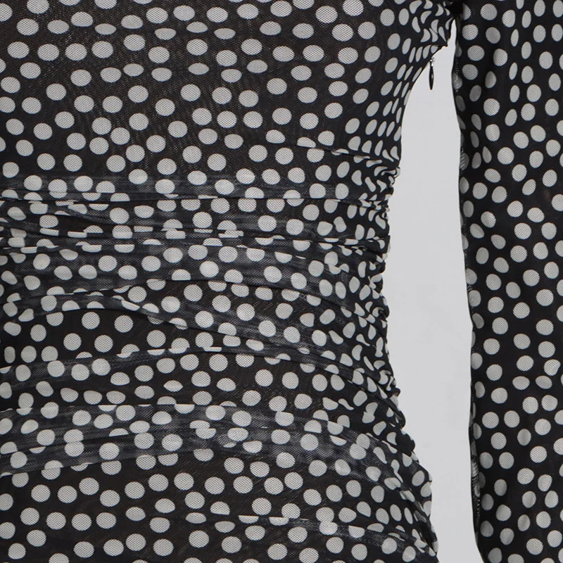 Womens sexy polka dot round neck long sleeved mini dress 240929