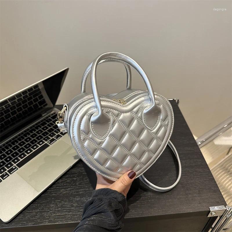 Drawstring Heart Shape Satchel Crossbody Purse Quilted Fashion Handbag PU Leather Top Handle Bag Zip Around For Women 4d7e 4