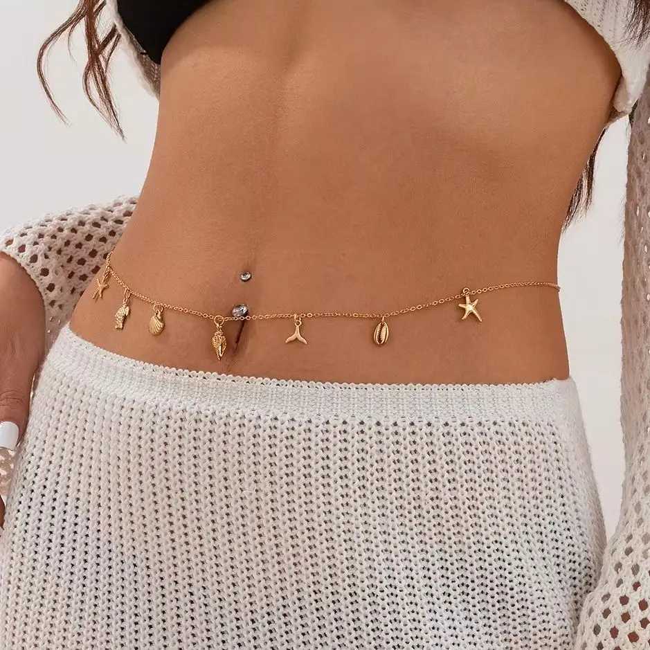 Ingemark Minimalism Boho Metal Sea Turtle Conch Starfish Pendant Waist Belly Chain for Women Summer Beach Sexy Body Jewelry GiftX240930