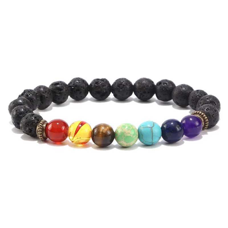 Seven Chakras Yoga Energy Bracelet For Men And Women Nature Volcano Stone Frosting Stretch Bracelet Jewelry GiftX241004
